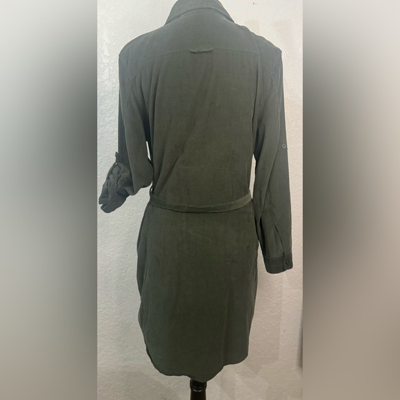 Lucky brand Green Soft Coloroid Dress Buttonup w/Waist Belt Sleeve Options Large - Picture 9 of 10
